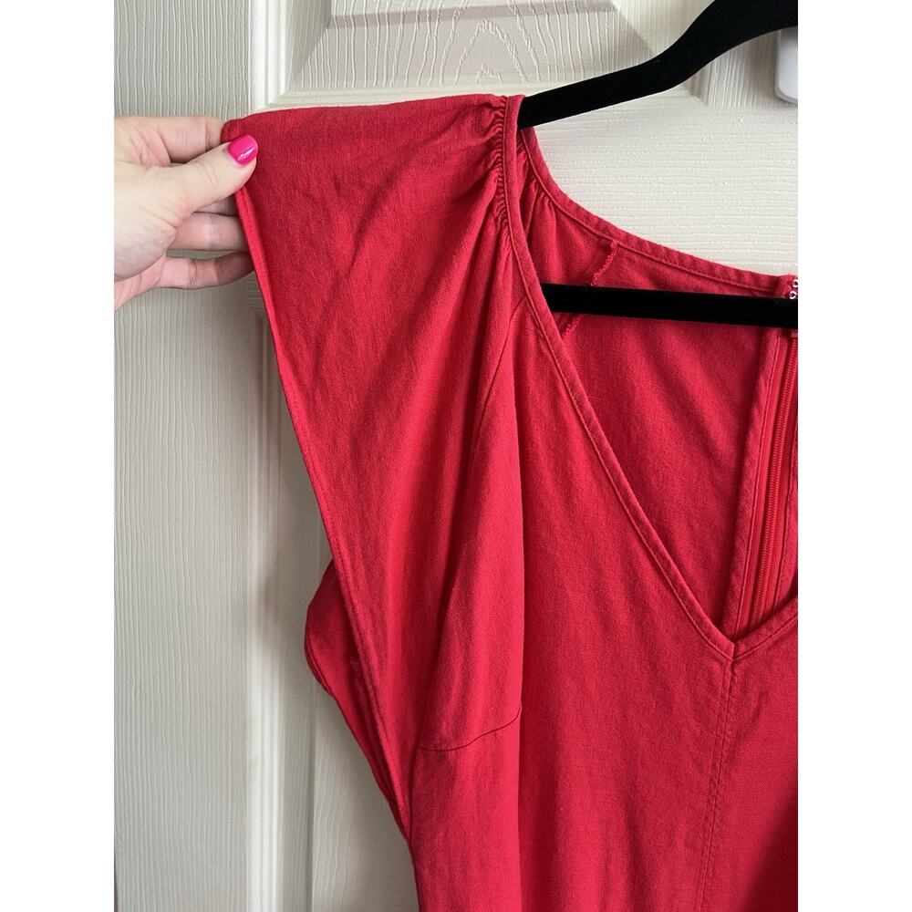 ANN TAYLOR LOFT 2024 Cherry Red Linen Blend Belted Flutter Sleeve Midi Dress 10 - Picture 3 of 14